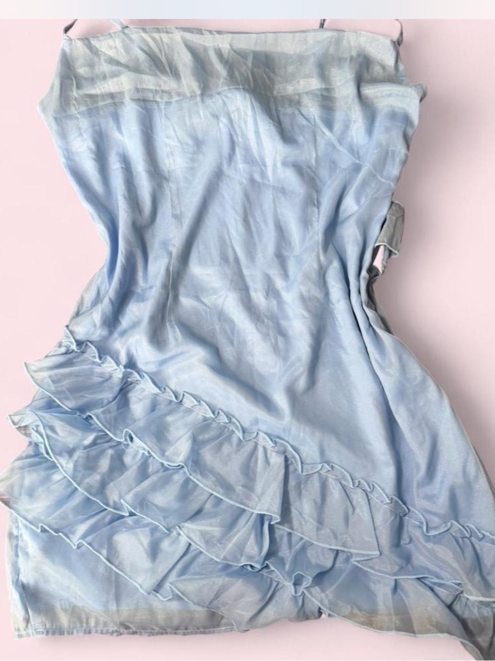 PrettyLittleThing Light Blue Slip Dress with Ruffle Hem